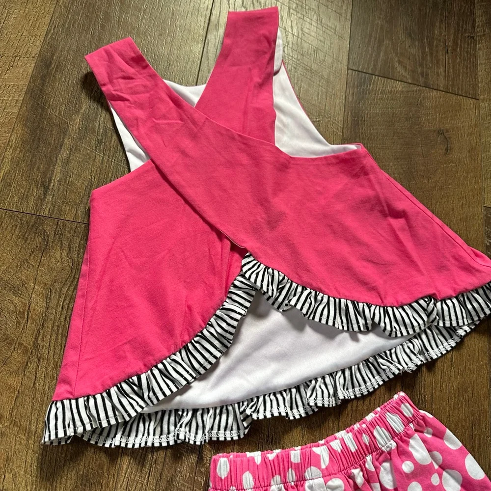 Girls Banana Split Matching Set 18 Months Pink White Polka Dot Mickey Disney